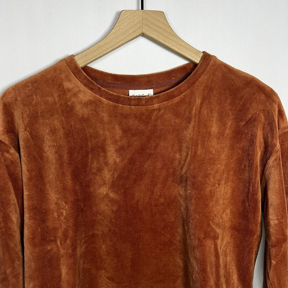Cat & Jack Shirt Girls Sz XL Rust Orange Velvet Boat Neck Long Sleeve Blouse Top
